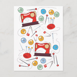 Cute hand drawn Sewing Pattern Postcard