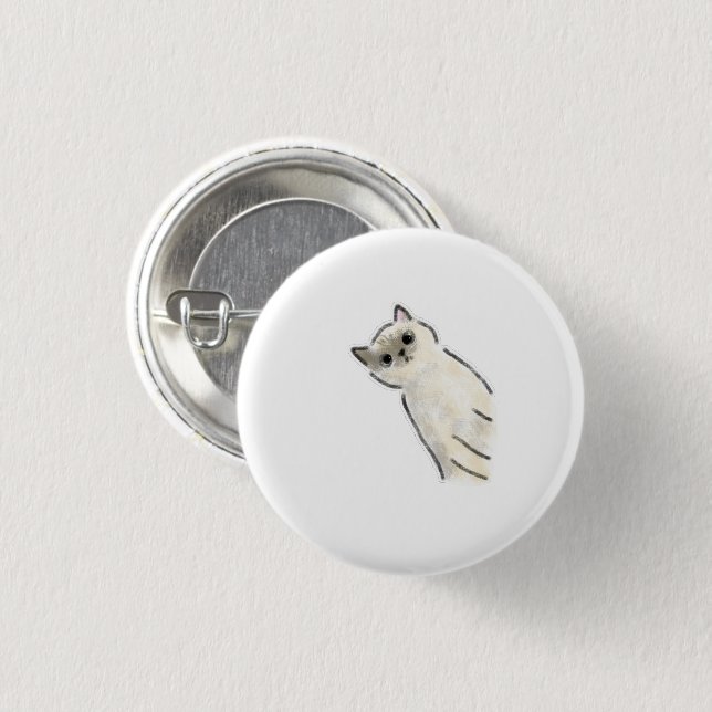 Cute Hand-Drawn Siamese Cat with Tilted Head 3 Cm Round Badge (Front & Back)