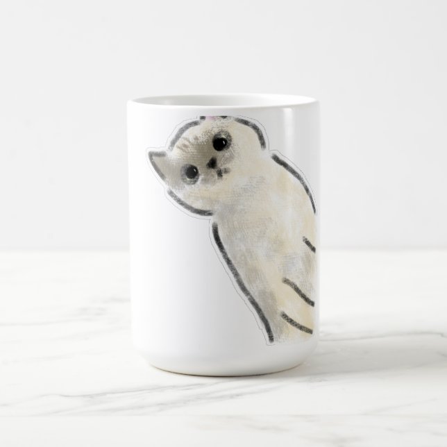 Cute Hand-Drawn Siamese Cat with Tilted Head Coffee Mug (Center)