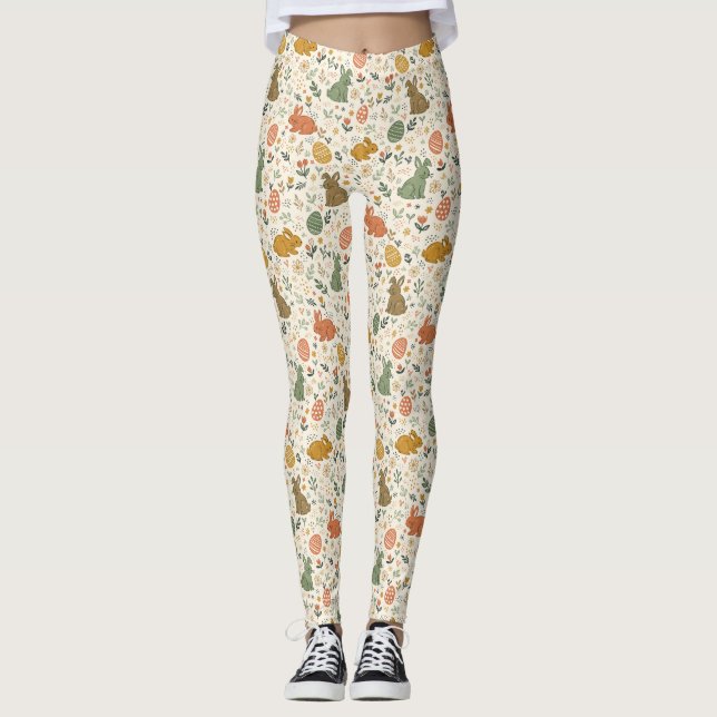 Cute Hand Drawn Spring Bunnies Leggings (Front)