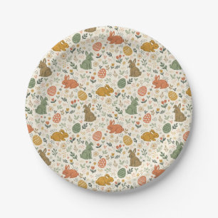 Cute Hand Drawn Spring Bunnies Paper Plates