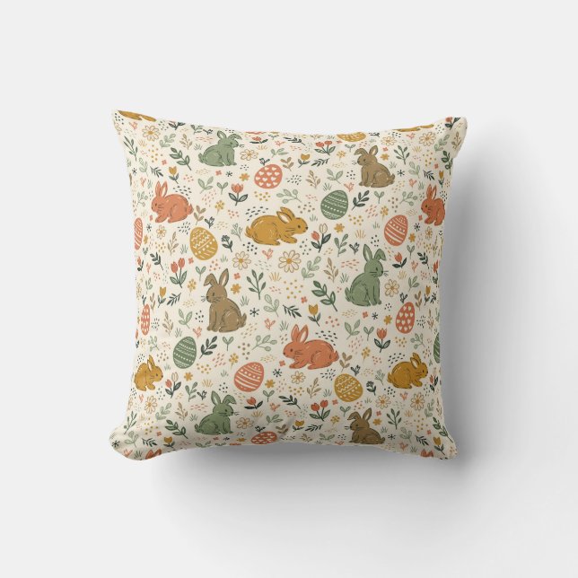 Cute Hand Drawn Spring Bunnies Throw Pillow (Front)