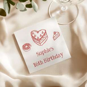 Cute Hand-Drawn Sweets Sweet 16 Birthday Party Napkin