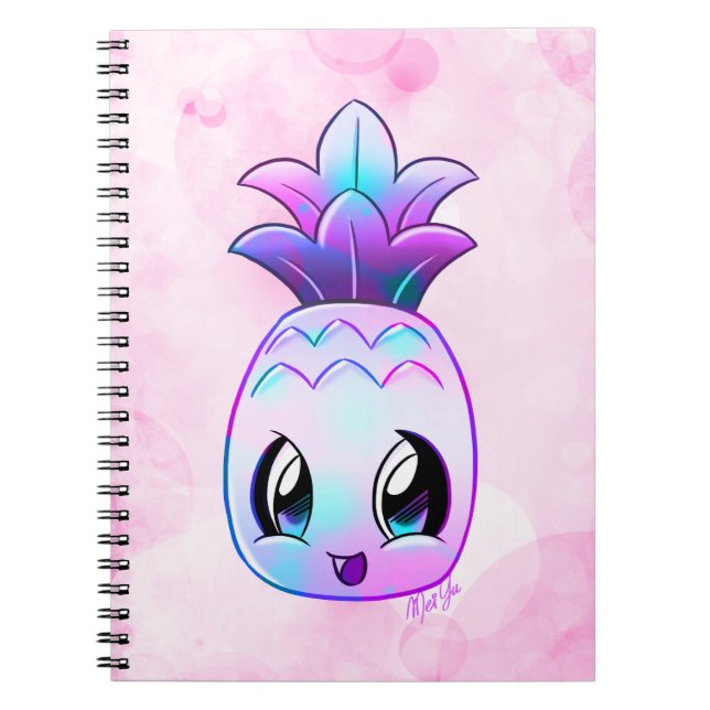 Cute Hand Drawn Tropical Purple Pineapple Notebook (Front)