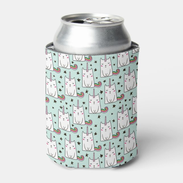 Cute Hand Drawn Unicorn Cat Pattern Can Cooler (Can Front)