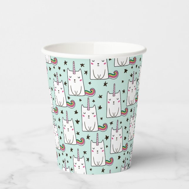 Cute Hand Drawn Unicorn Cat Pattern Paper Cups (Left)