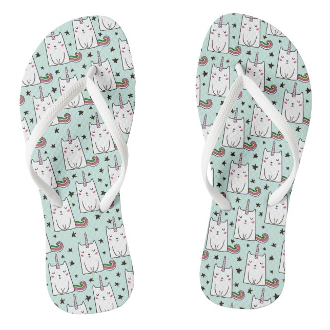 Cute Hand Drawn Unicorn Cat Pattern Thongs (Footbed)