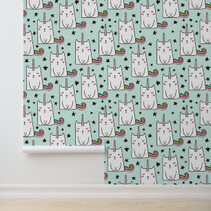 Cute Hand Drawn Unicorn Cat Pattern Wallpaper