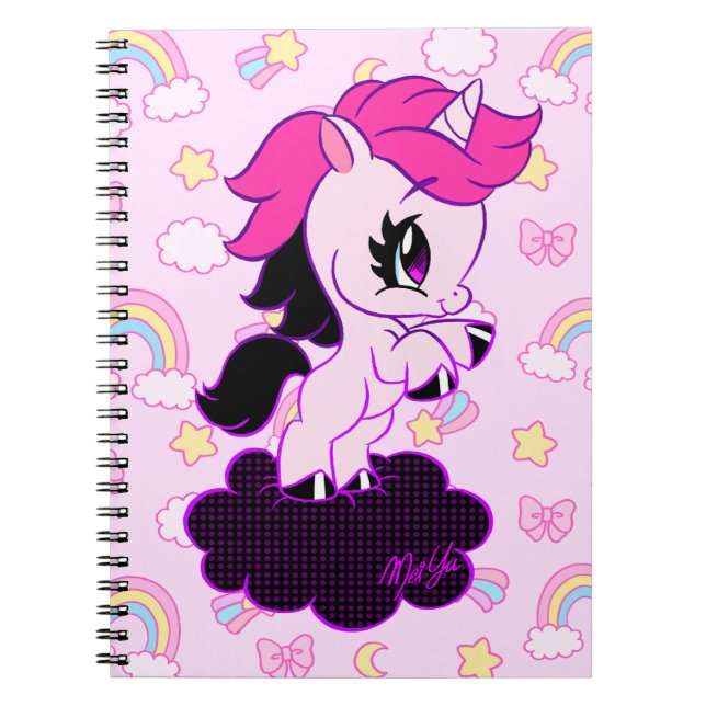 Cute Hand Drawn Unicorn Rainbow Notebook | Pink (Front)