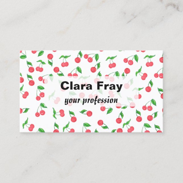 cute hand drawn watercolor cherry pattern business card (Front)
