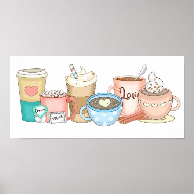 Cute Hand drawn Whimsical Coffee and Hot Cocoa Poster (Front)