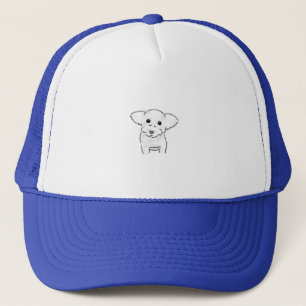 Cute Hand Drawn White Puppy Dog Illustration Trucker Hat