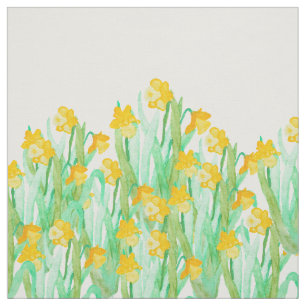 Cute hand drawn yellow watercolor daffodil fabric