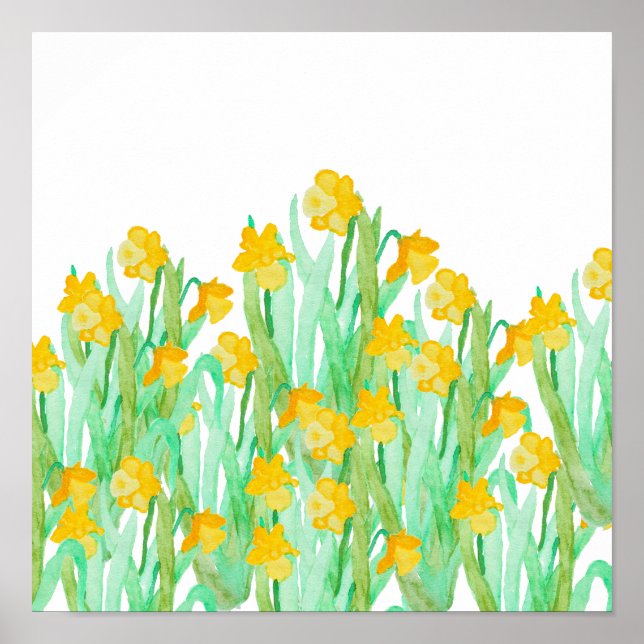 Cute hand drawn yellow watercolor daffodil poster (Front)