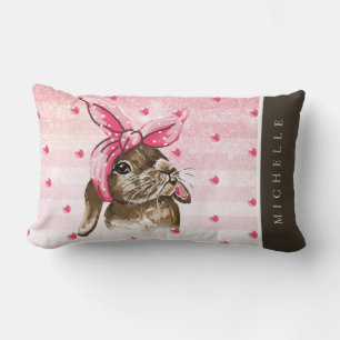 Cute Hand painted Bunny glitter Lumbar Cushion