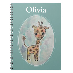 Cute Hand Painted Giraffe Personalised Notebook