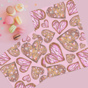 Cute Hand-painted Heart Shaped Cookies on Pink Tissue Paper