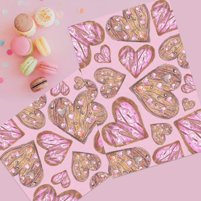 Cute Hand-painted Heart Shaped Cookies on Pink Tissue Paper (Creator Uploaded)