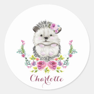 Cute Hand painted Hedgehog Personalised Classic Round Sticker