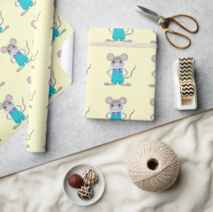 Cute Hand Painted Little Mouse in Overalls Wrapping Paper