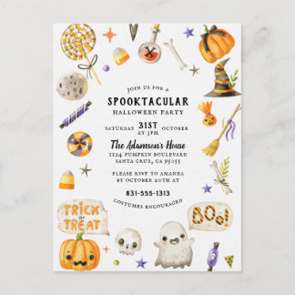 Cute Hand Painted Spooktacular Halloween Party Holiday Postcard