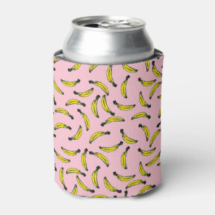 Cute Hand Painted Watercolor Bananas and Pink Can Cooler