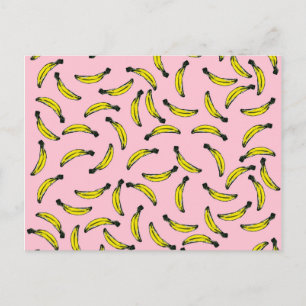 Cute Hand Painted Watercolor Bananas and Pink Postcard