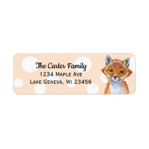 Cute hand painted watercolor fox polka dot return address label