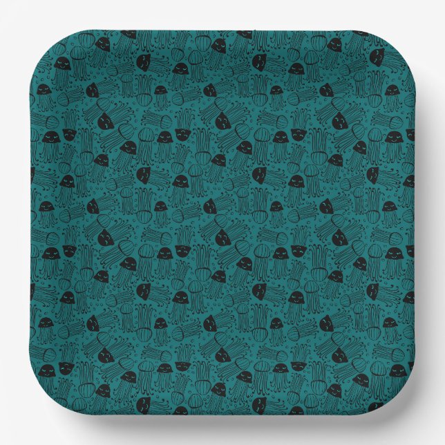 Cute handmade jelly fish pattern background paper plate (Front)