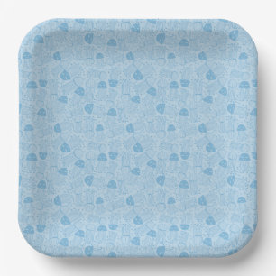 Cute handmade jelly fish pattern blue background paper plate
