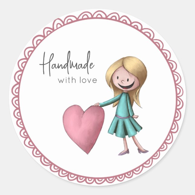Cute Handmade with Love  Classic Round Sticker (Front)