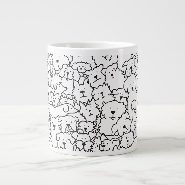 Cute Handrawn Dog Doodle Design Large Coffee Mug (Front)
