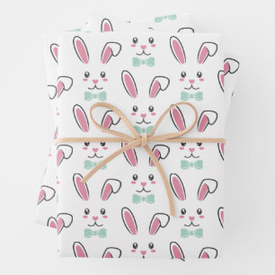Cute Handsome Easter Bunny Ears Face Happy Easter Wrapping Paper Sheet
