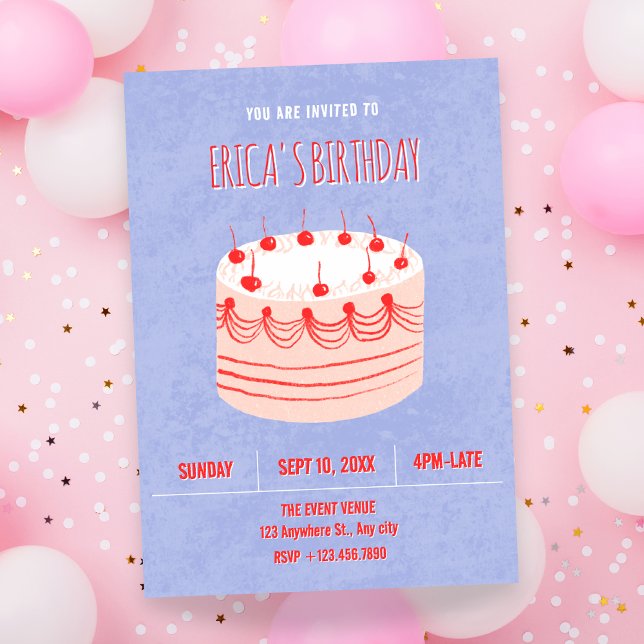 Cute handwriting birthday cake  invitation (Creator Uploaded)