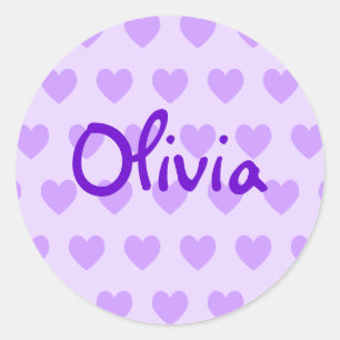 Cute Handwriting Style Personalised Purple Hearts Classic Round Sticker