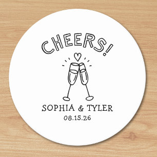 Cute Handwritten Cheers Simple Custom Name Wedding Round Paper Coaster