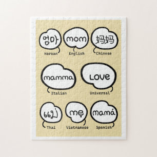 Cute Handwritten Mum World Language Family Jigsaw Puzzle