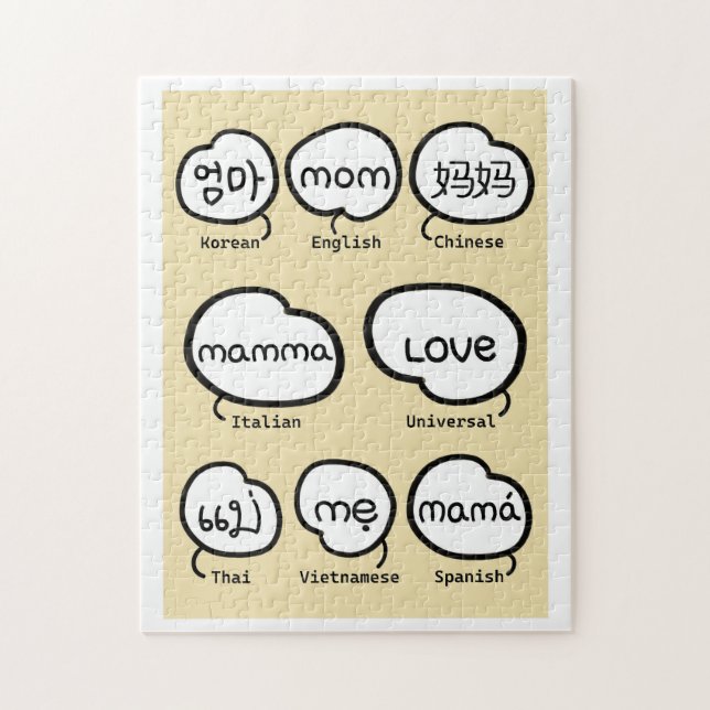 Cute Handwritten Mum World Language Family Jigsaw Puzzle (Vertical)