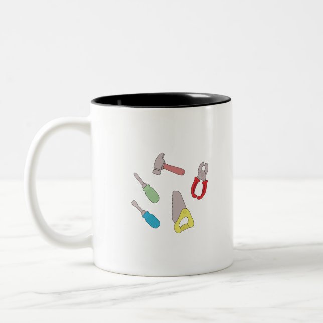 Cute Handyman Tools Two-Tone Coffee Mug (Left)