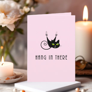 Cute Hang in There Hanging Black Cat Green Eyes Card
