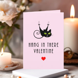 Cute Hang in There Valentine Hanging Black Cat Holiday Card
