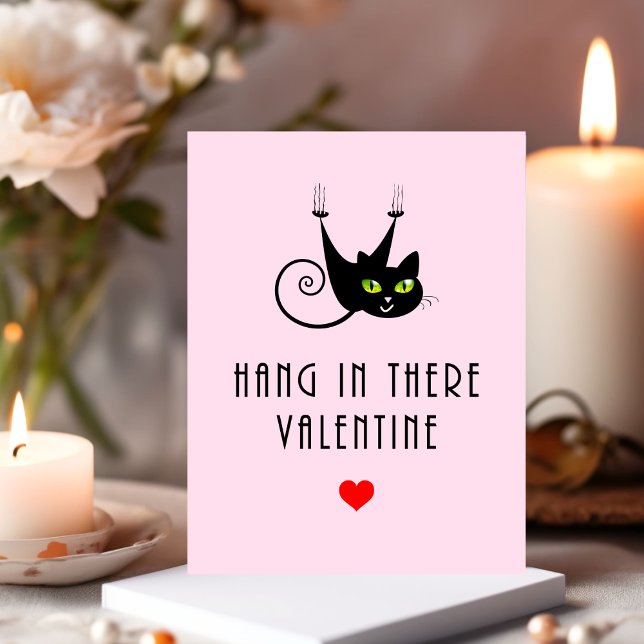 Cute Hang in There Valentine Hanging Black Cat Postcard (Creator Uploaded)