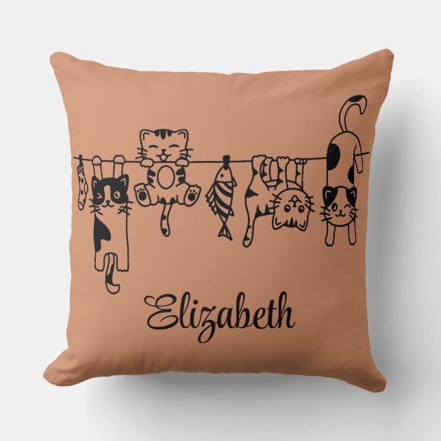 Cute Hanging Kittens Custom Name Cushion (Front)