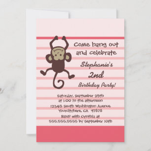 Cute hanging monkey girl birthday party invitation