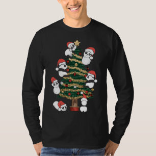 Cute Hanging Panda Christmas Tree Santa Hat Family T-Shirt