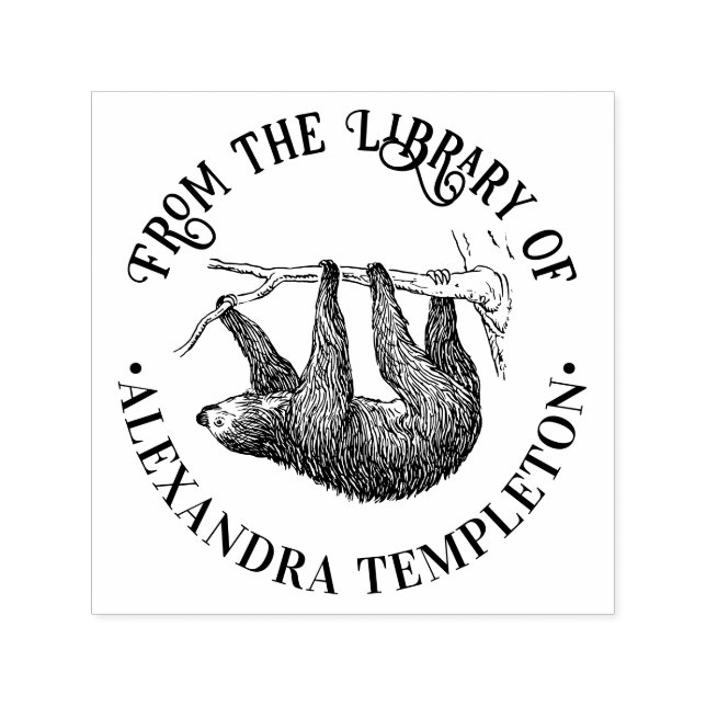 Cute Hanging Sloth #2 Library Book Name Self-inking Stamp (Design)