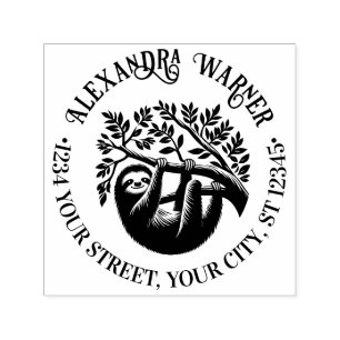 Cute Hanging Sloth #3 Name Return Address  Self-inking Stamp