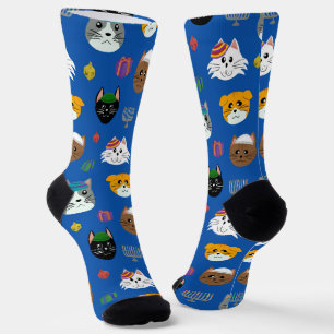 Cute Hannukah Cat Patterned Socks