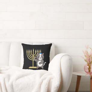 Cute Hanukkah Cat Menorah Pillow for Kids and Teen
