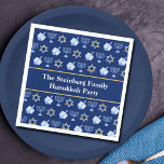 Cute Hanukkah Dreidel Menorah Pattern Custom Party Napkin<br><div class="desc">Beautiful Hanukkah party napkins in pretty blue with a cool pattern of Judaism star,  dreidel for fun Chanukah games,  and the Jewish menorah for a holiday dinner or gathering with your synagogue.</div>